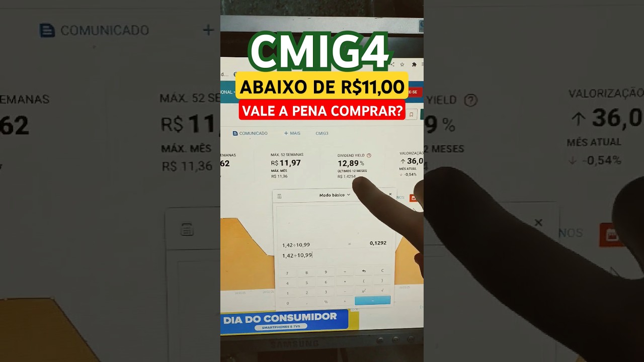🚨 CMIG4 ABAIXO DE R$11,00 T&Aacute; BARATA? | DIVIDEND YIELD EM 13% | COMPREI POR R$10,94 HOJE | #cmig4