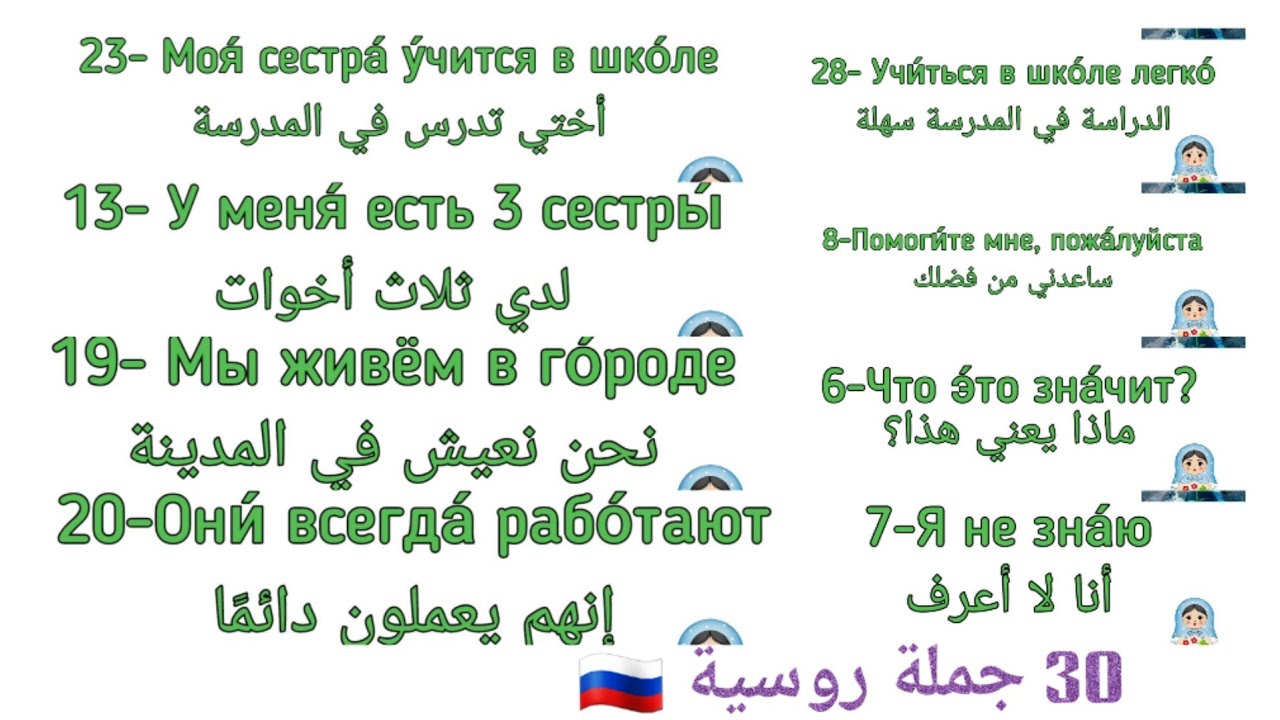 30 جملة روسية للمبتدئين في اللغة الروسية 🇷🇺🤍