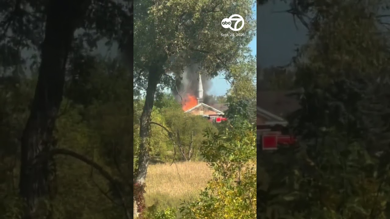 Video shows Mormon church on fire after reports of shooting in Michigan