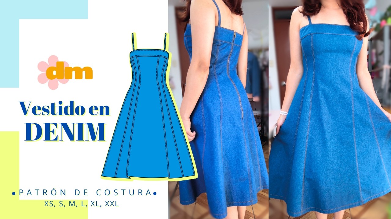Como hacer un Vestido en DENIM con pespuntes decorativos, bolsillos y tirantes 👗