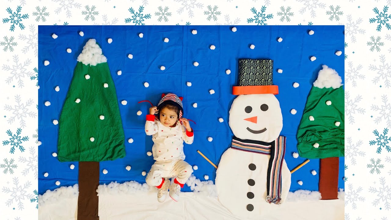 | Winter theme baby photoshoot ideas at home | Snowman Theme | Snow fall theme baby photoshoot |DIY
