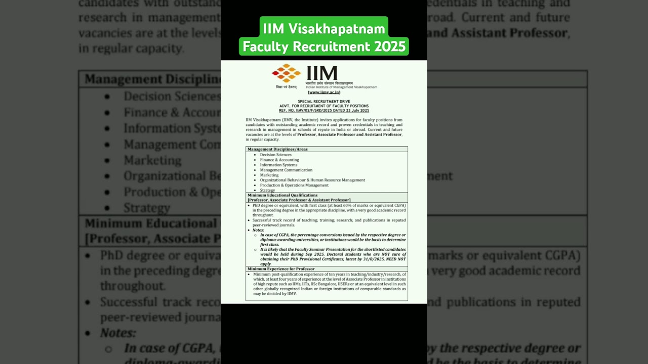 IIM Visakhapatnam Faculty Recruitment 2025 #iim