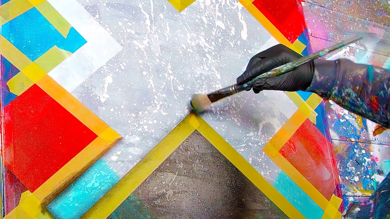 GEOMETRIC ABSTRACT PAINTING Demo With Acrylic Paint and Masking tape | Pytha