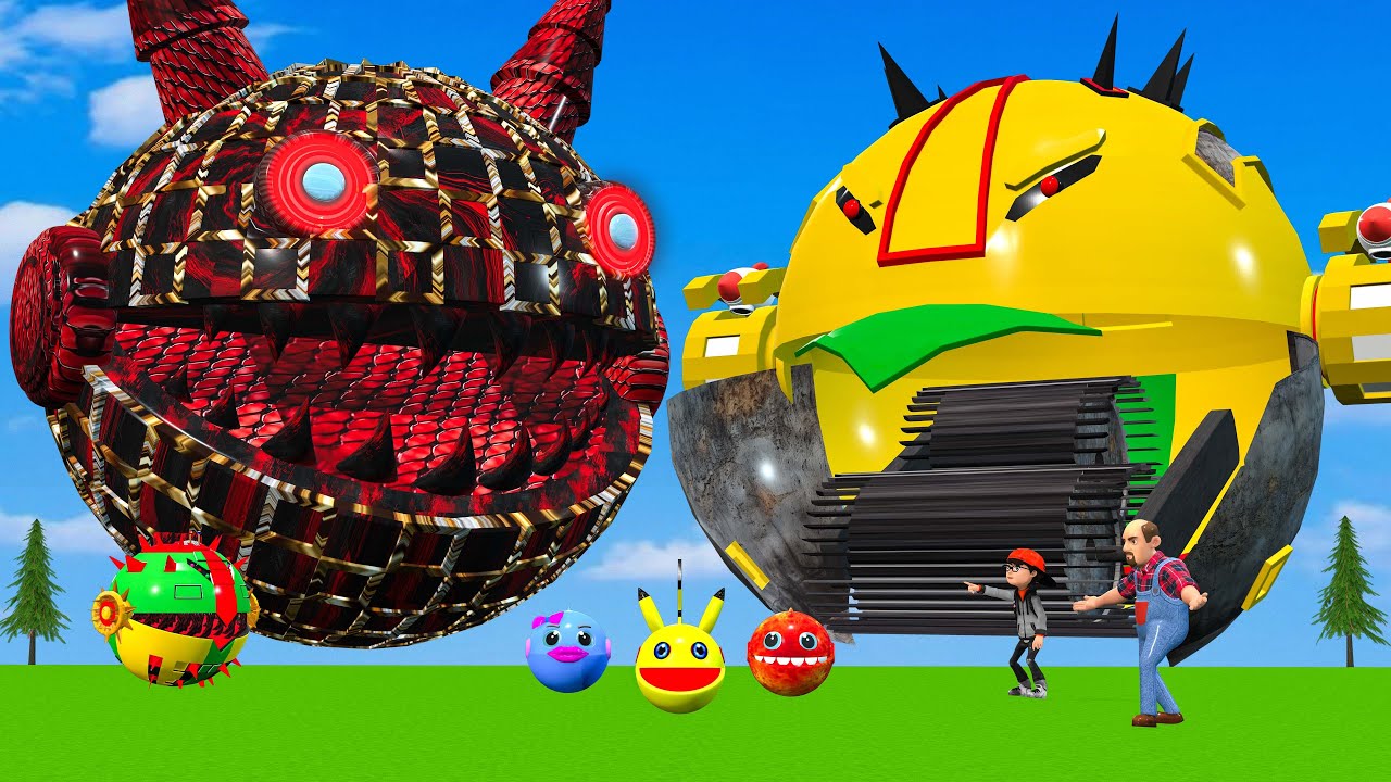 MS PACMAN & NEW RED PACMAN VS TWO YELLOW MONSTER PACMAN FIGHTING IN POKEMON #2025