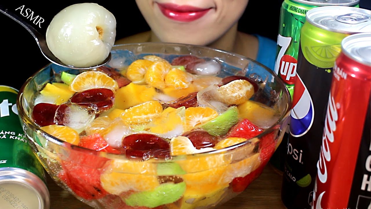 ASMR DRINK & EATING FRUITS IN FRESH WATER 🍉🍇🍓 