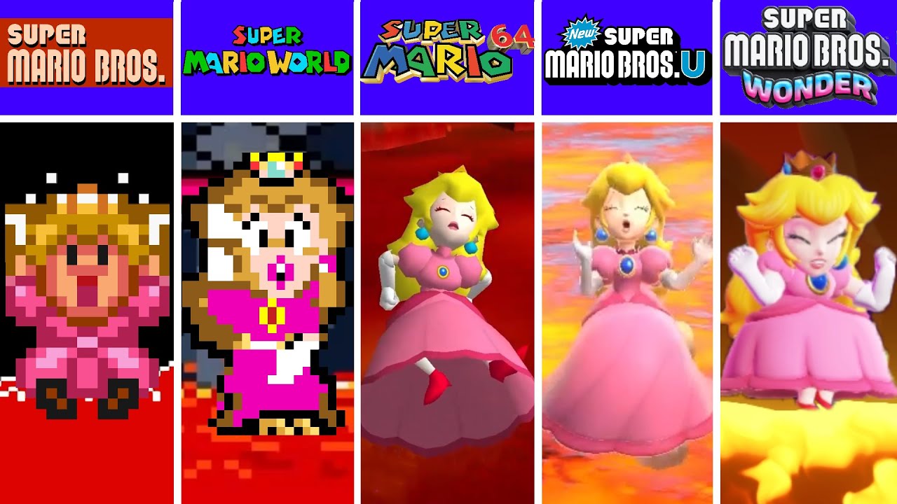 Evolution of Princess Peach  Falling in Lava, losing Super Mario Games And Fan Mod Games (1985-2024)