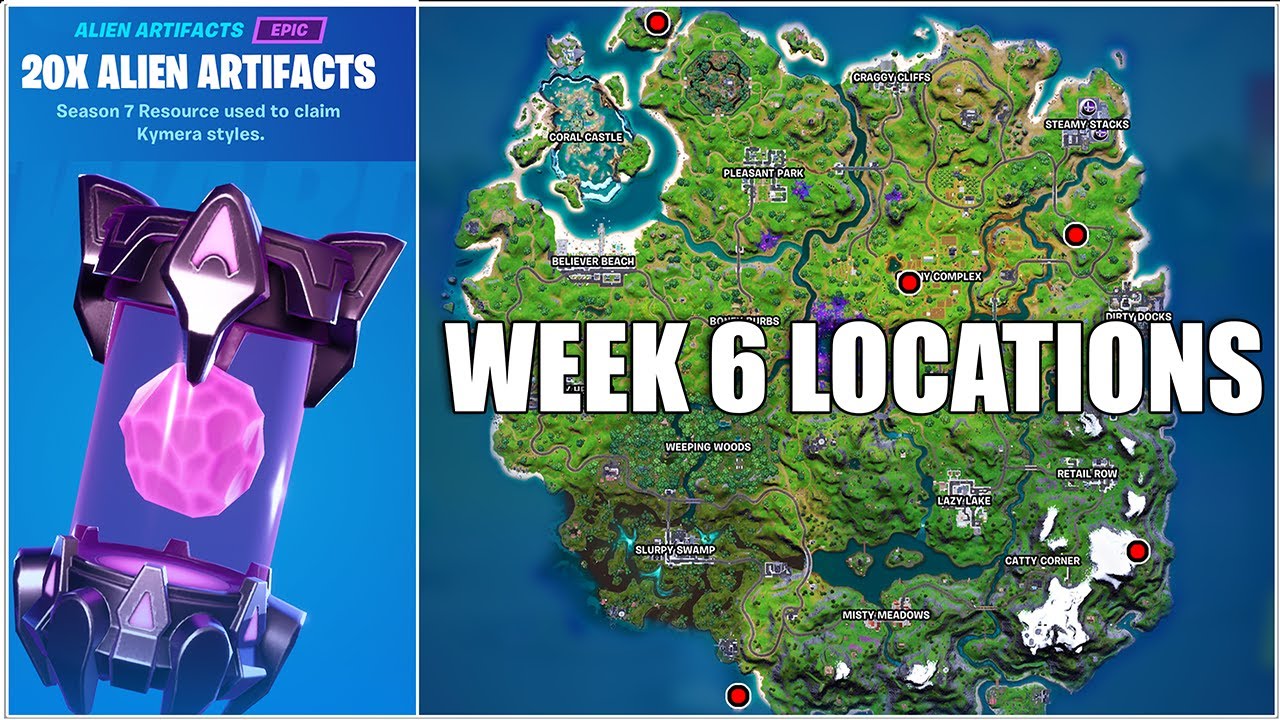 Fortnite, All Week 6 Alien Artifacts Locations (Chapter 2 Season 7)
