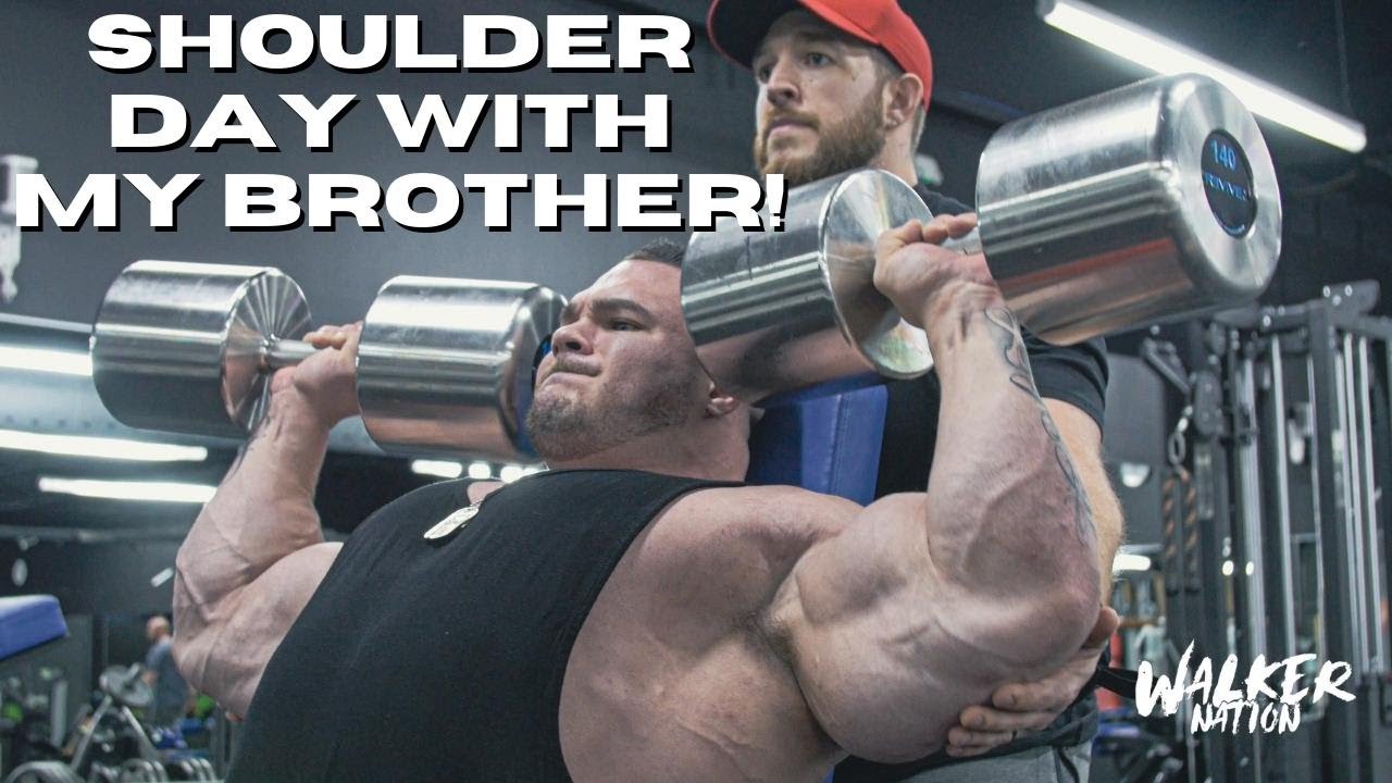 Nick Walker | 150 LBS. DB SHOULDER PRESS! | TRAINING SHOULDERS WITH MY BRO!