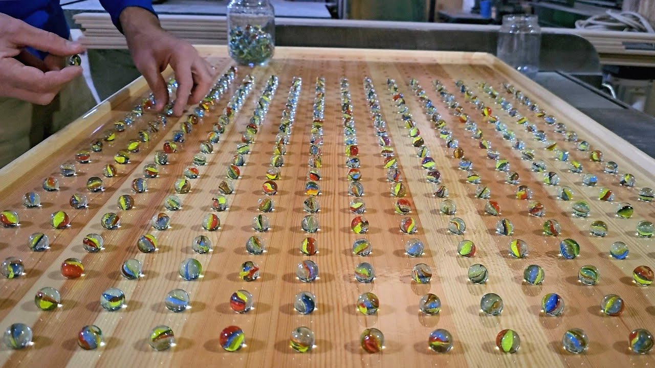 MAKING AN EPOXY TABLE WITH OUR CHILDHOOD TOY (Glass Marble Resin Art)