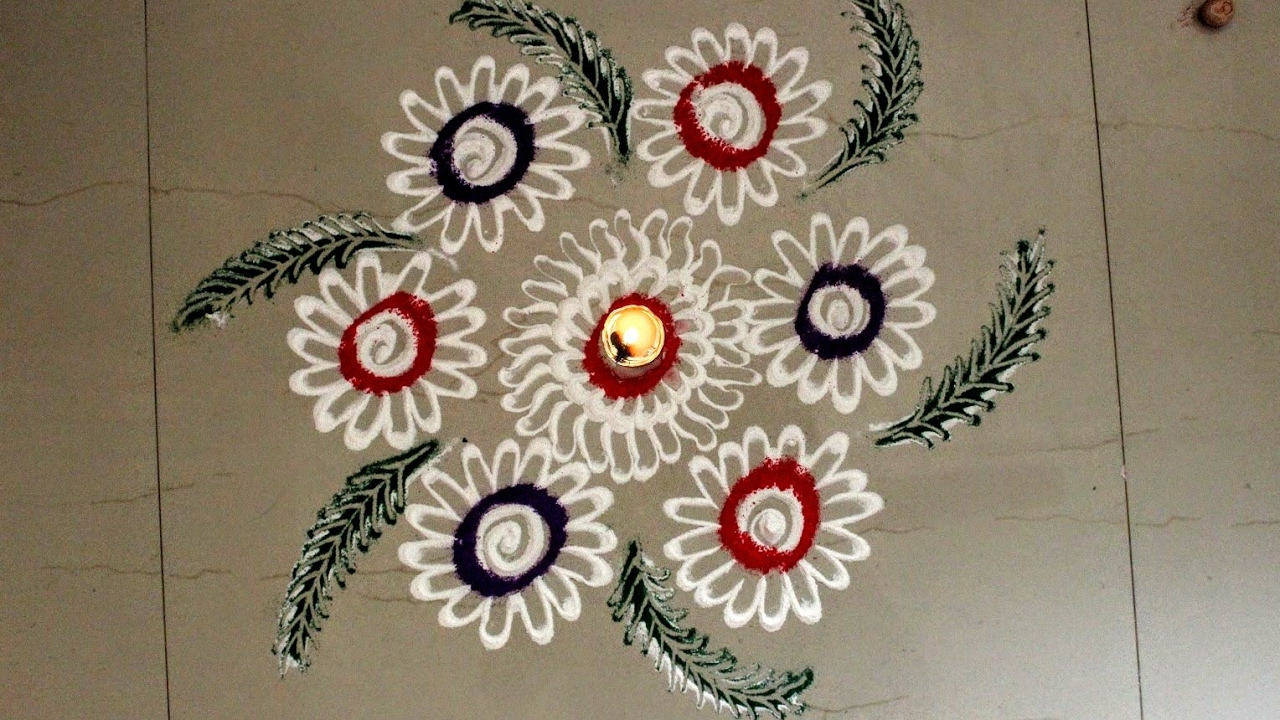 Simple and Easy freehand Instant Rangoli Designs with colours for Diwali by Shital Daga