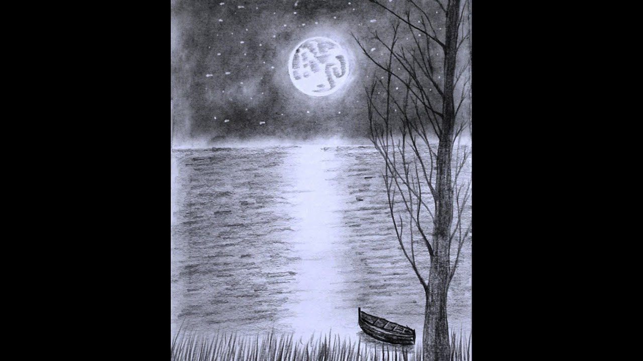 “Easy Moon & Sea Drawing for Beginners