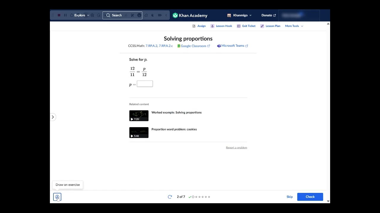 Int Mth 2B: 0.1 Khan Homework Solving Proportions