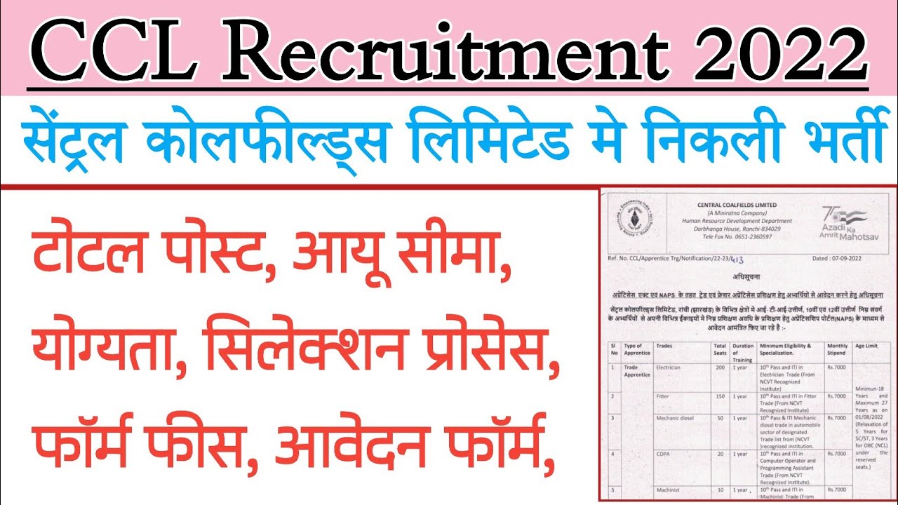CCL Recruitment 2022 | सेंट्रल कोलफील्ड्स लिमिटेड मे भर्ती | Tilok Study Center