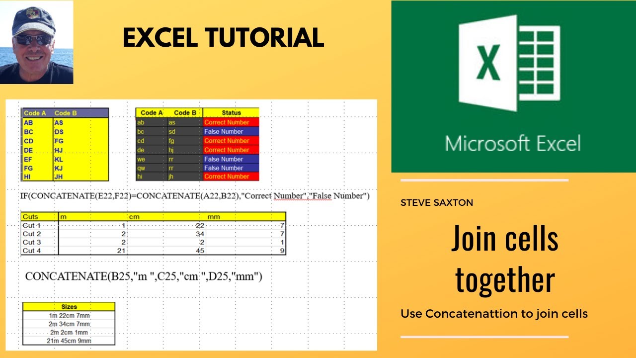 How to join cells together with text strings. Use the concatenate function in Microsoft Excel.