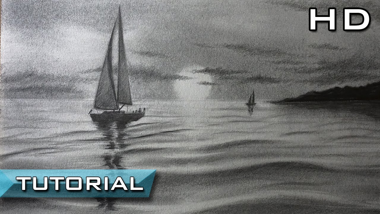 Cómo Dibujar un Velero en el Mar a Lápiz Paso a Paso - Dibujo de un Barco