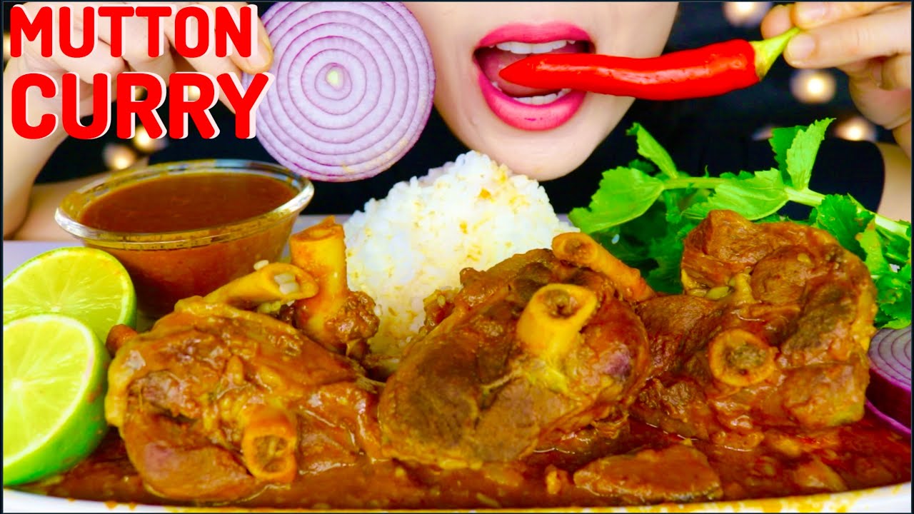 ASMR EATING SPICY MUTTON CURRY, RICE, RADISH LEAVES, ONION, CHILLI, SPRITE MUKBANG  咀嚼音 먹방