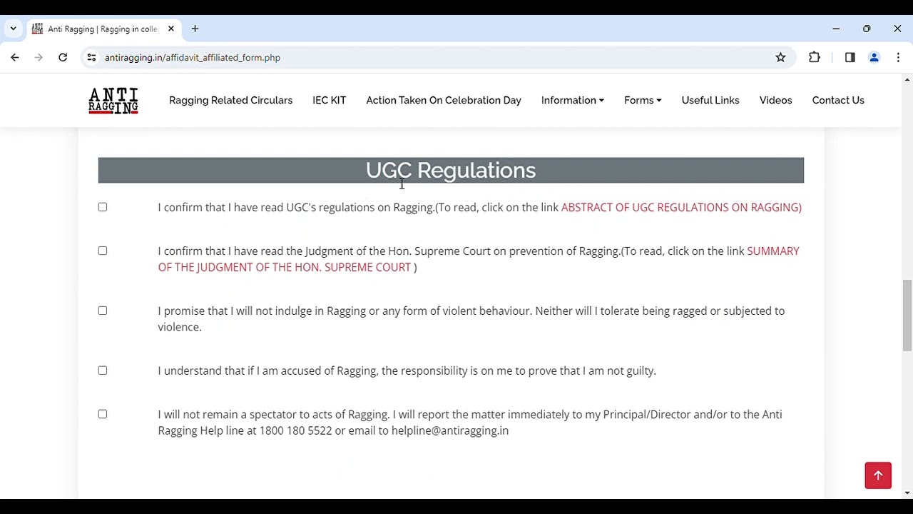 Anti Ragging Form Filling Process