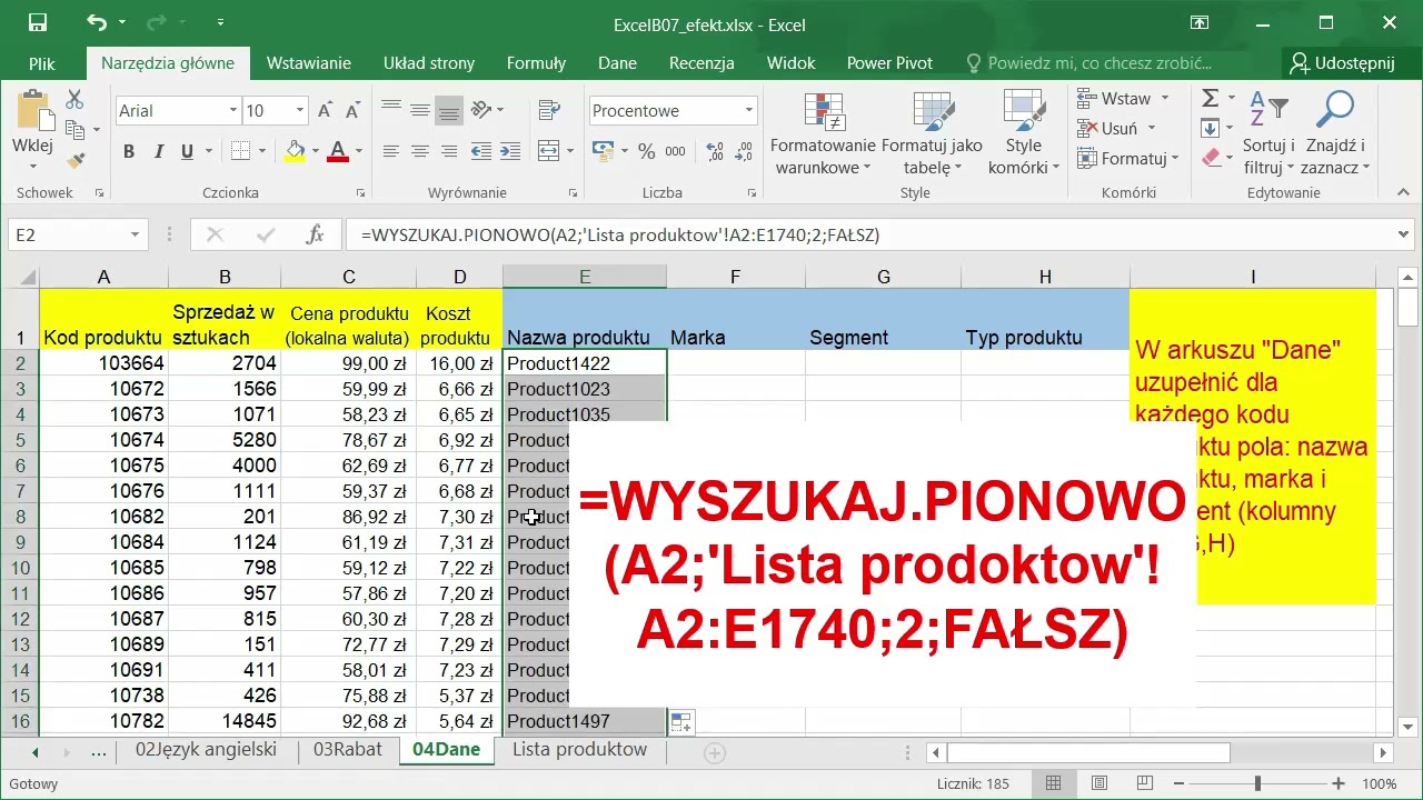 2 Excel wyszukaj.pionowo