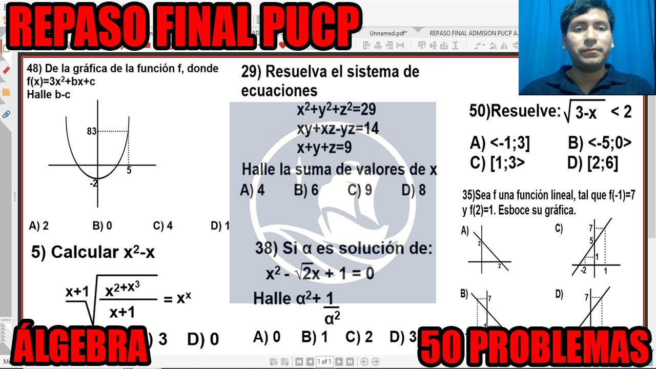 REPASO FINAL ADMISI&Oacute;N PUCP ALGEBRA MARATON 50 PREGUNTAS TIPO ADMISION TODO DEL TEMARIO