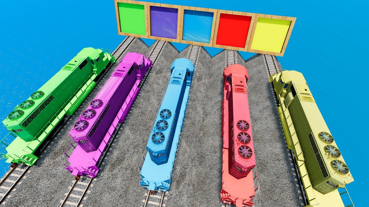 Trains vs Colors Pool - Train vs Portal Trap - BeamNG #86