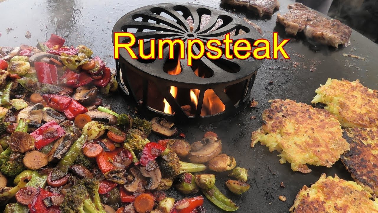 Rumpsteak grillen auf der Feuerplatte