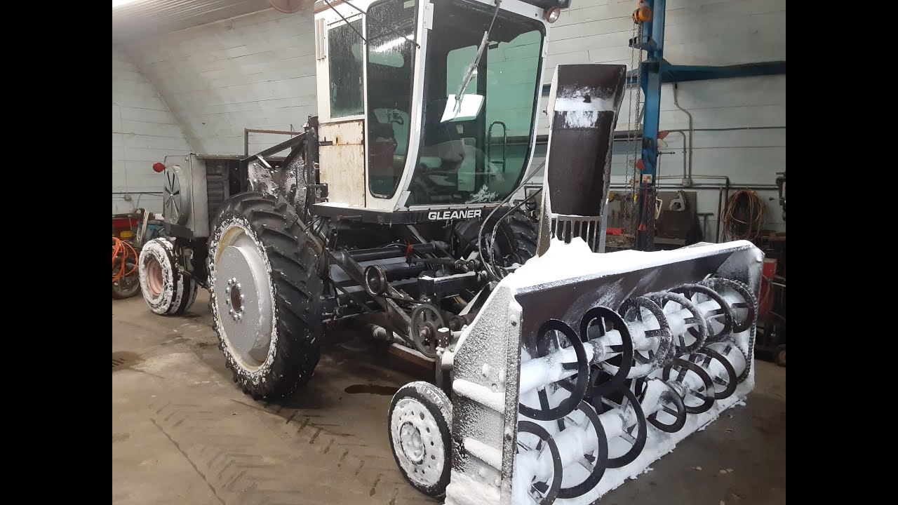 Combine converted to snowblower