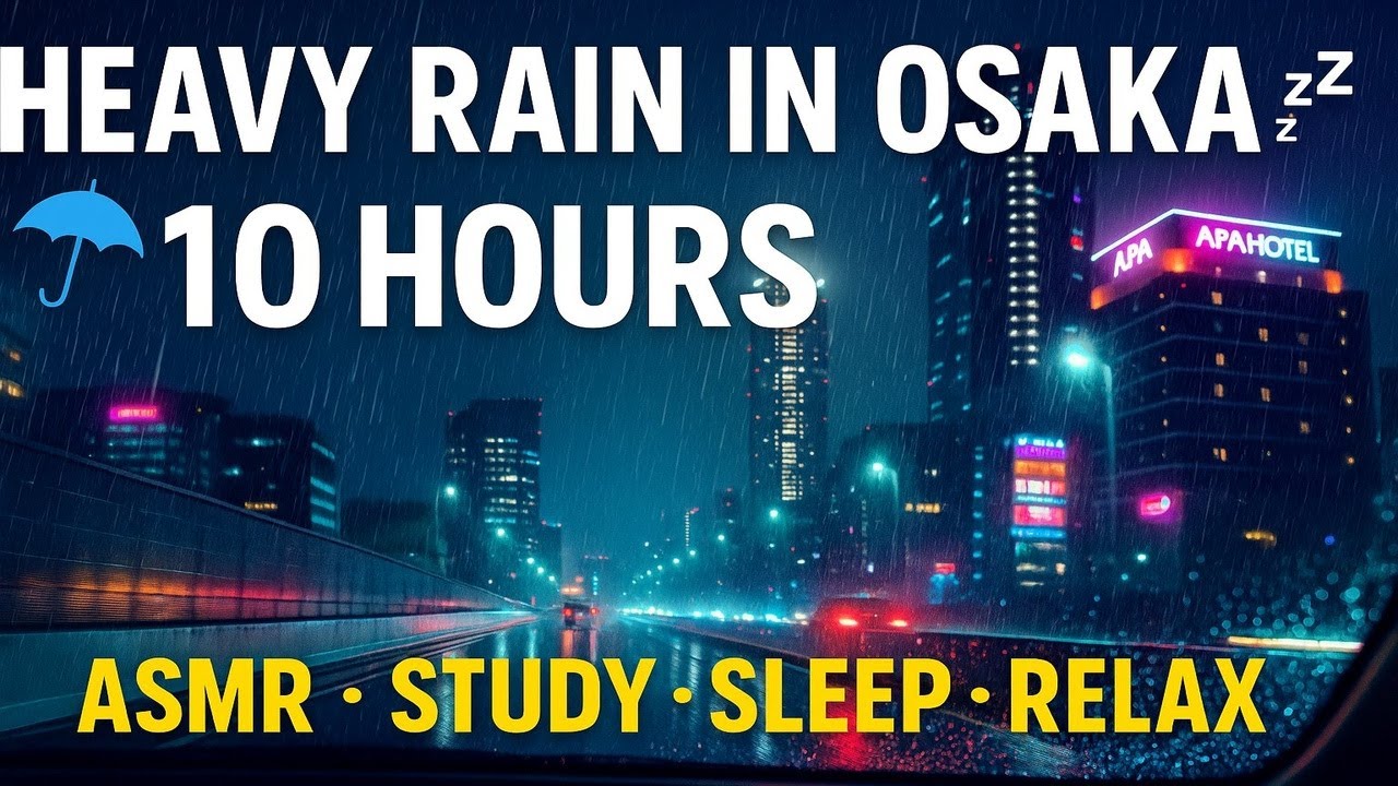 🌧️Heavy Rain in Osaka Highway🌙 10 Hours Loop for Sleep, Study, Focus | ASMR Rain Drive