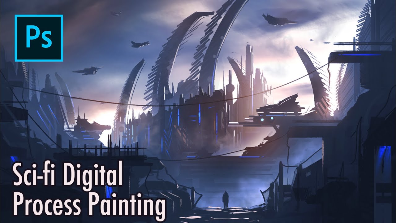 Science Fiction Environment Painting Process | Linear Dodge & Overlay Brush Layers