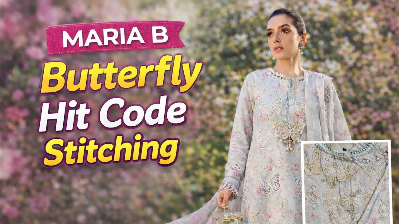 Maria B M Print Most Demanding Butterfly Hit Code Stitching Look 1A Sleeves Dress Design #fashion 