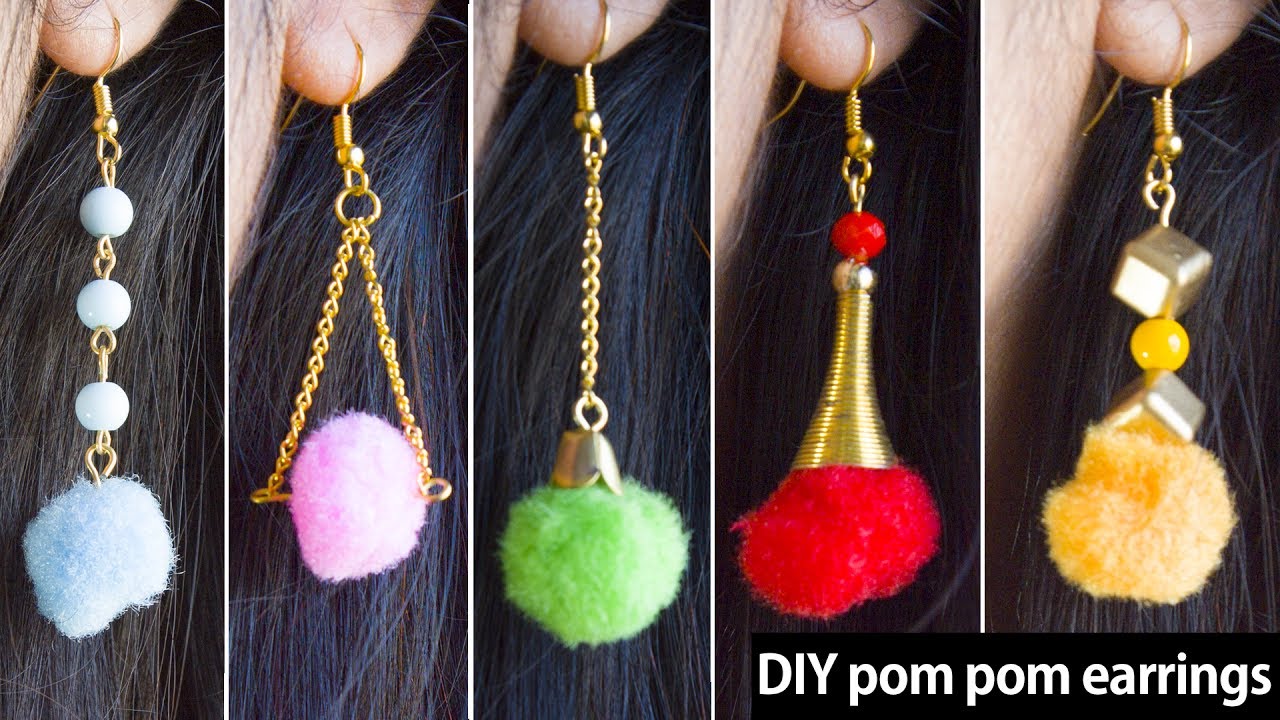 5 DIY pom pom earrings | earrings design | designer jewelry | fashion | Beads art\vineeta mishra