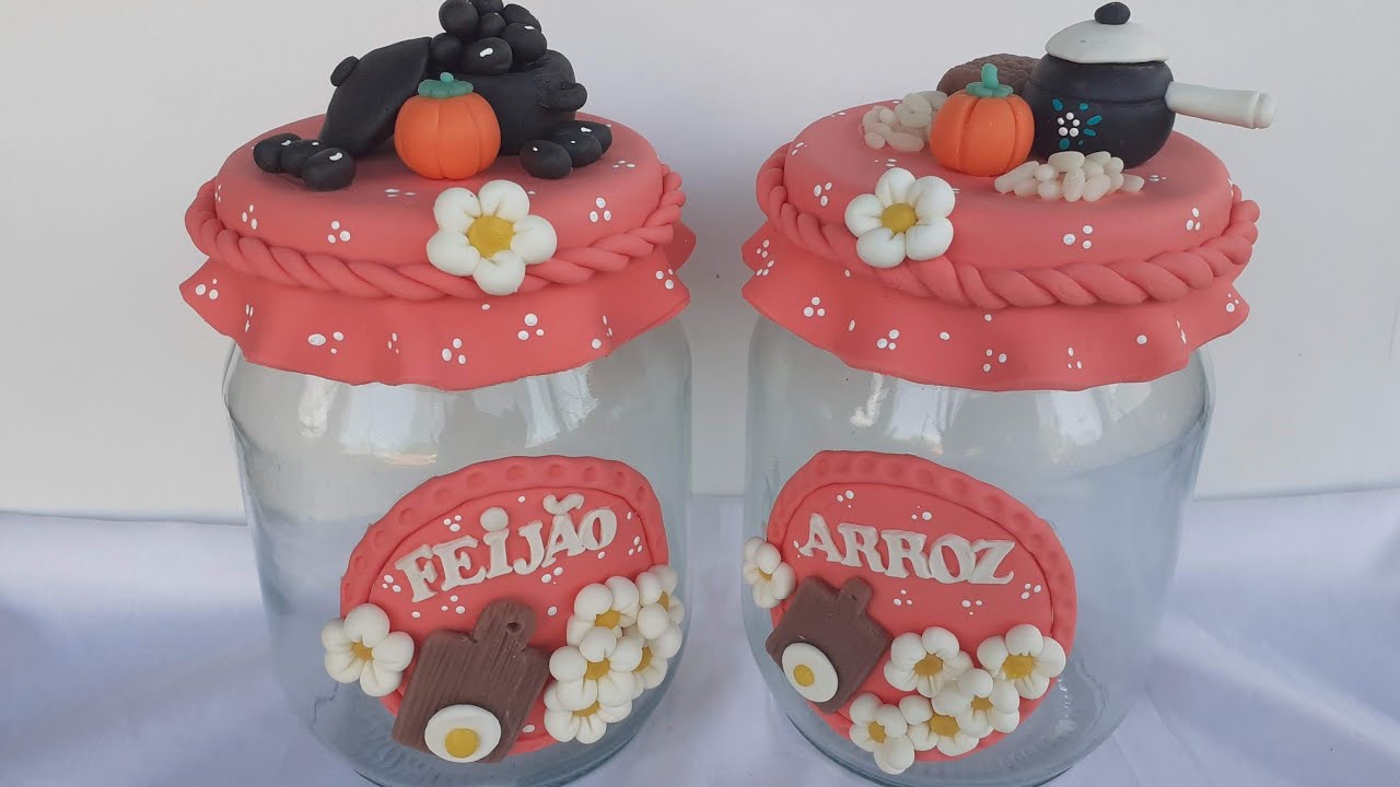 Potes de vidro decorado com biscuit | passo a passo completo | Tema cozinha