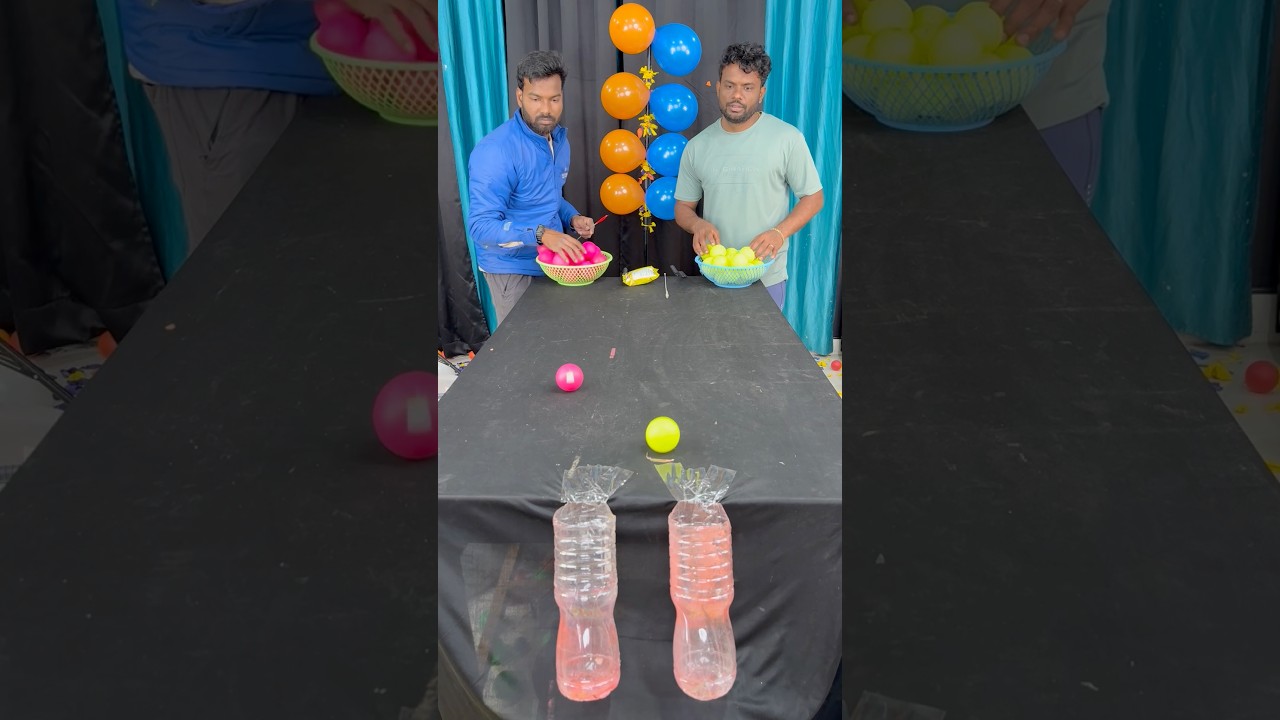 Roll plastic ball vs Pop balloon challenge with Brother #shorts