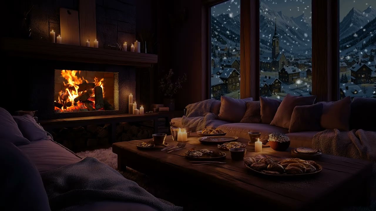 (No Ads) Gentle Piano Music with Fireplace Ambience for Night Relaxation