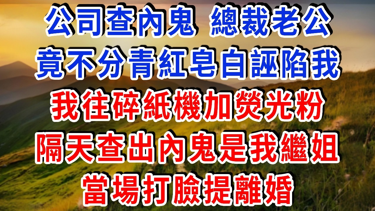 公司查內鬼，總裁老公竟不分青紅皂白誣陷我，我往碎紙機加熒光粉，隔天查出內鬼是我繼姐，當場打臉提離婚#雅婷講故事#為人處世#生活經驗#情感故事#晚年哲理#說故事#完結文#出軌