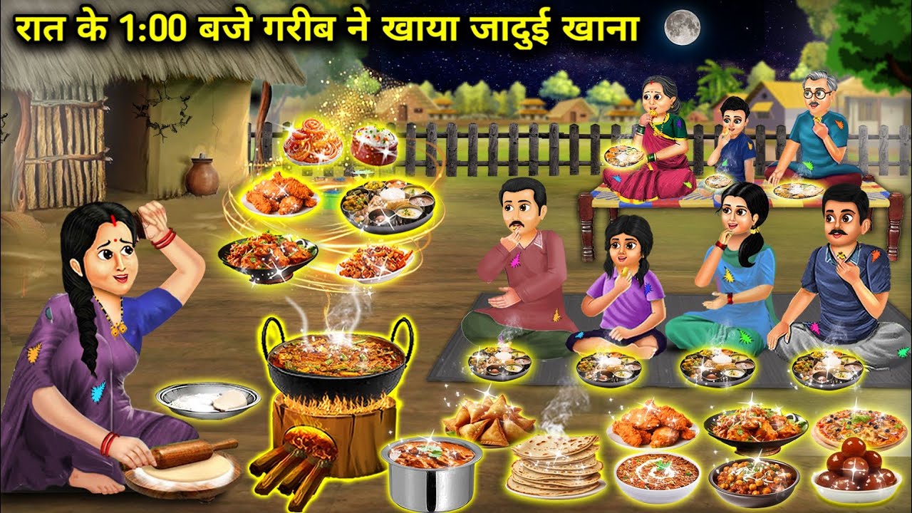 रात के 1:00 बजे गरीब ने खाया जादुई खाना||Hindi cartoon stories||Hindi magical stories||rich and poor