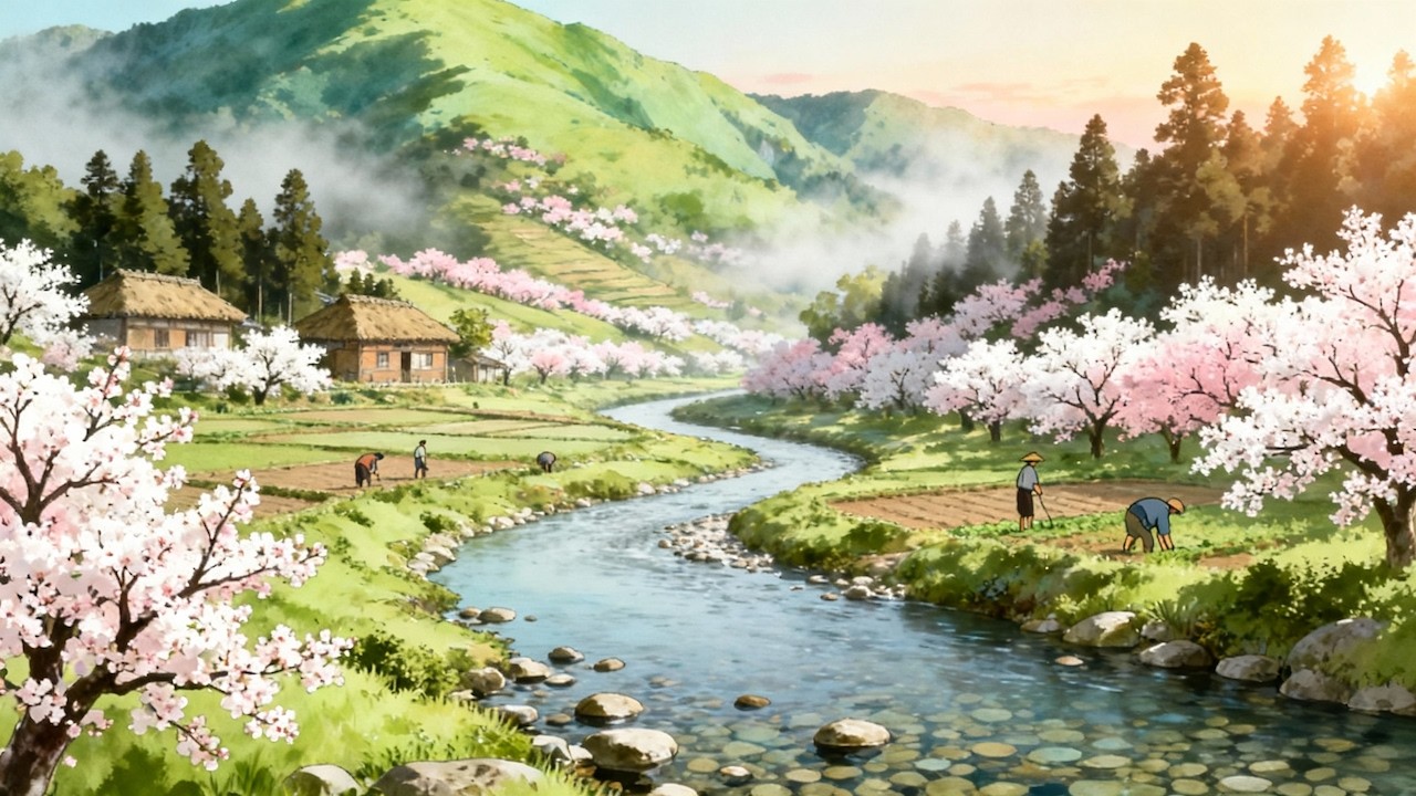 Peach Blossom Spring｜Tao Yuanming’s Utopian Fable｜Ghibli-Style Animation + Chinese Reading