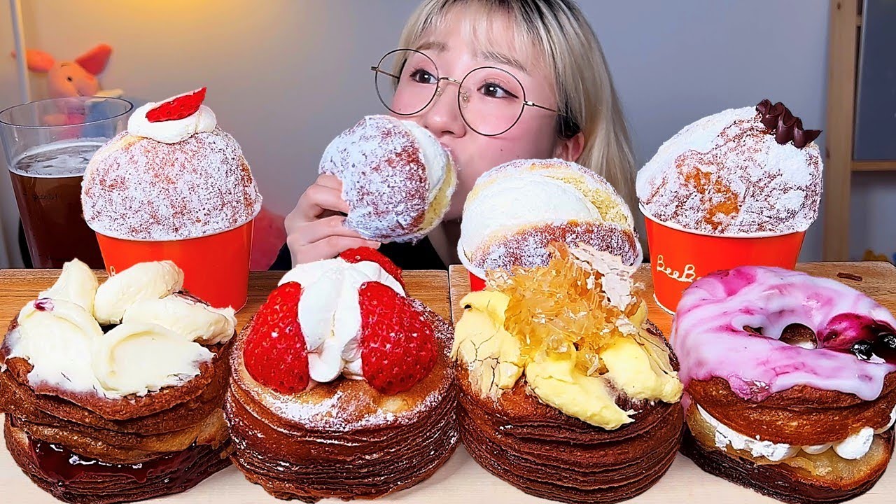 비비드🌈 크로넛 도넛 디저트 먹방 Dessert Mukbang | Croissant Donuts | クロワッサンドーナツ