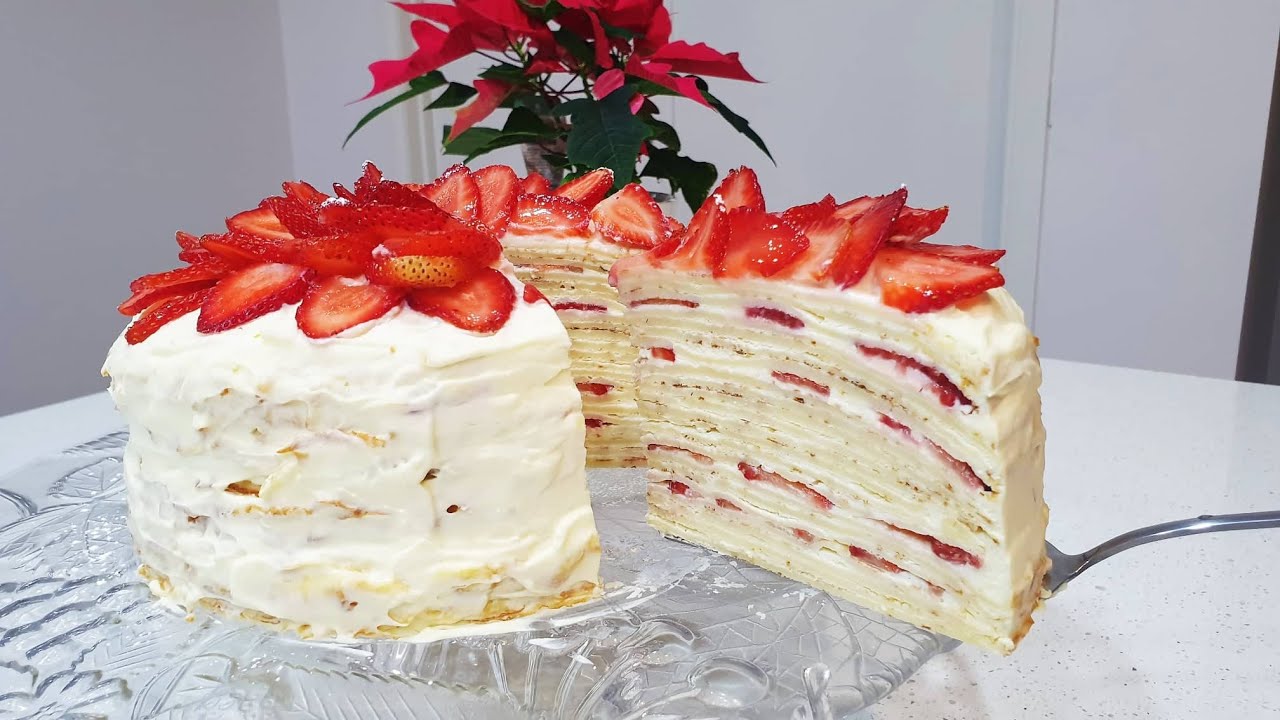 Strawberry & Cream Cheese Crepe Cake 草莓乳酪千层蛋糕 Strawberry & Cream Cheese Mille Crepe Cake 草莓乳酪可丽餅蛋糕