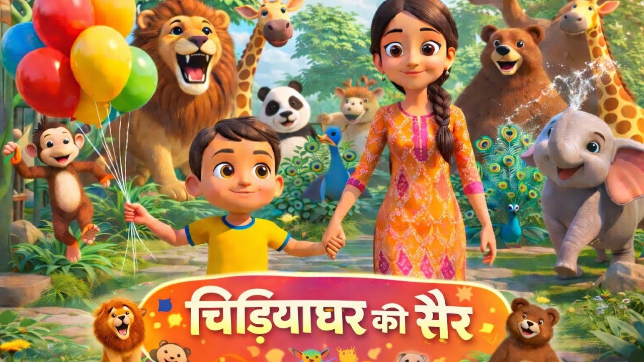 चिड़ियाघर की सैर 🦁🐘 | Zoo Rhyme in Hindi | Kids Poem | 🐢Turtle Tunes