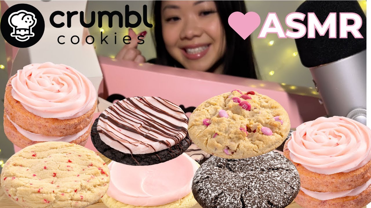 Trying CRUMBL COOKIES Valentine's Day ASMR 2025 (satisfying eating sounds)