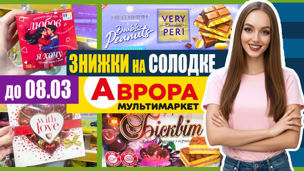 ЗНИЖКИ НА СОЛОДКЕ В АВРОРА 🍬 Цукерки, Бісквіти, Маршмелоу |  Встигни до 08.03.26 #знижки #солодощі