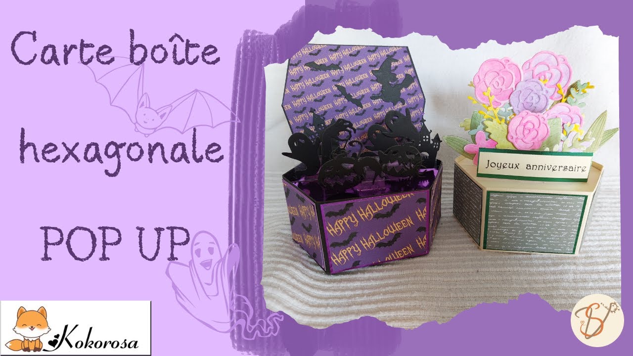 Carte boite hexagonale POP UP Halloween ou autre - Partenariat Kokorosastudio