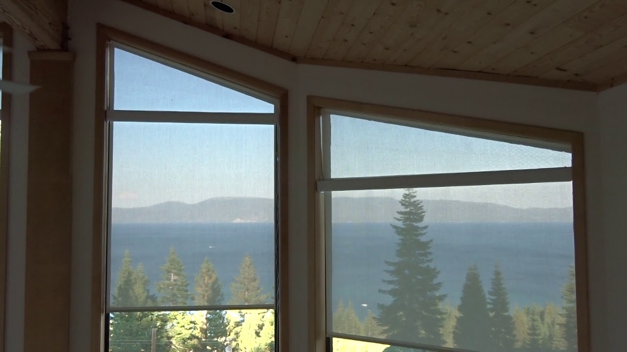 Angle Top Windows with Motorized Roller Screen Shades in Lake Tahoe