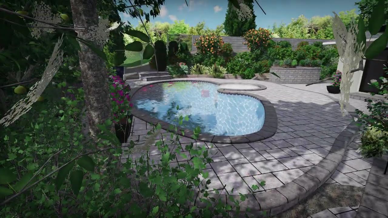 Calabasas. Replace cracked concrete driveway and pool deck. New sod and plants. Customized drip line