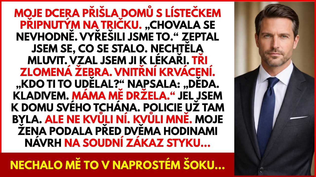 Dcera měla na košili připnutý vzkaz. Lékař našel tři zlomená žebra. Napsala: „Děda. Kladivo.“