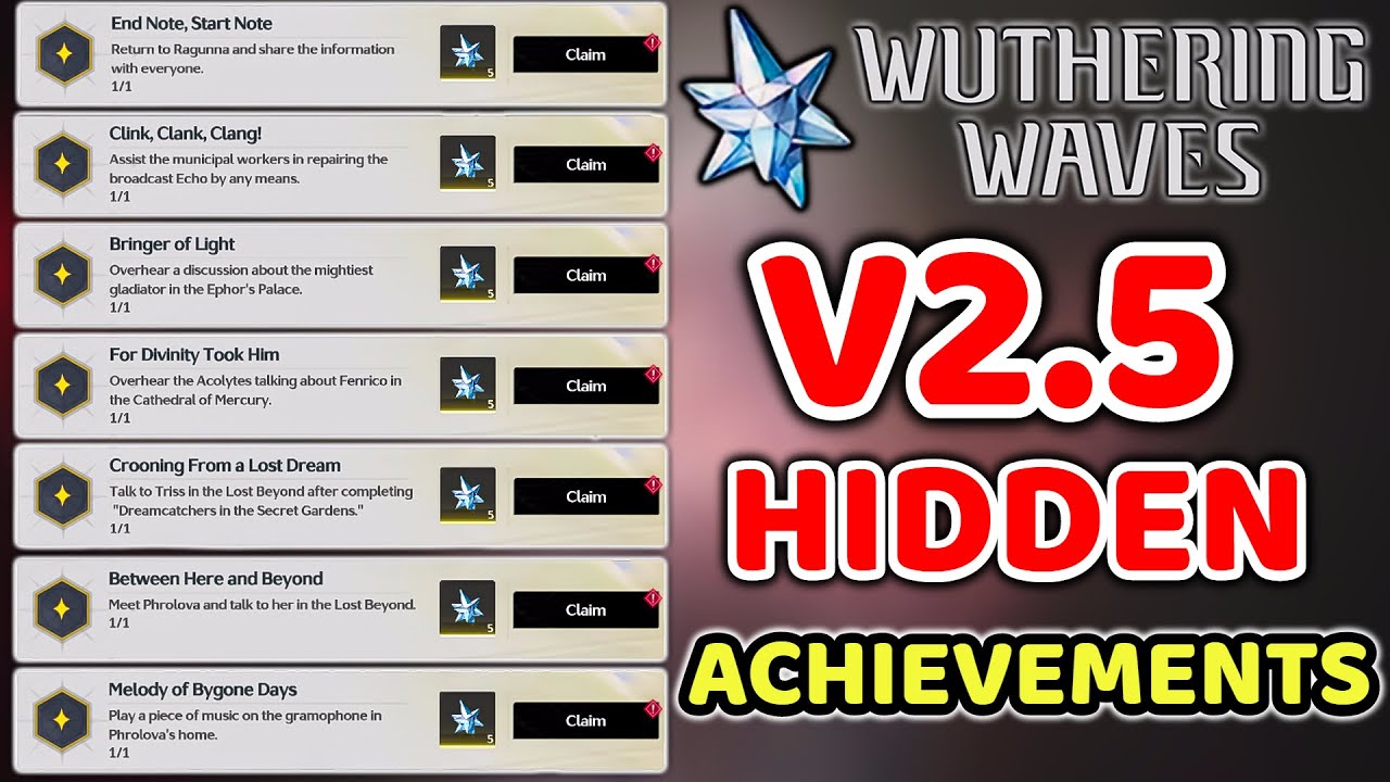 Wuthering Waves Hidden Achievements/Trophies | Wuwa 2.5 Hidden Achievements
