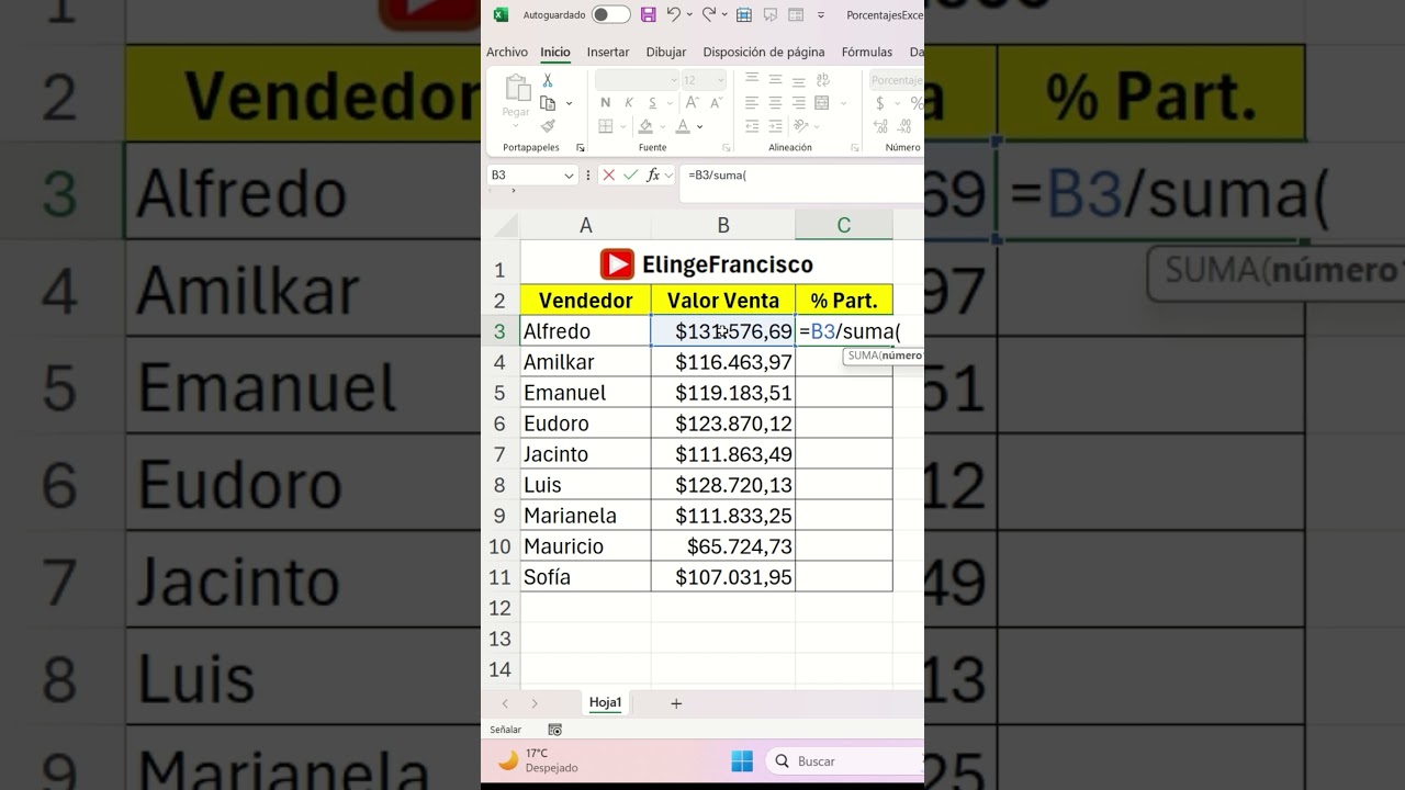 Tres formas eficientes de calcular PORCENTAJES de participaci&oacute;n en #excel