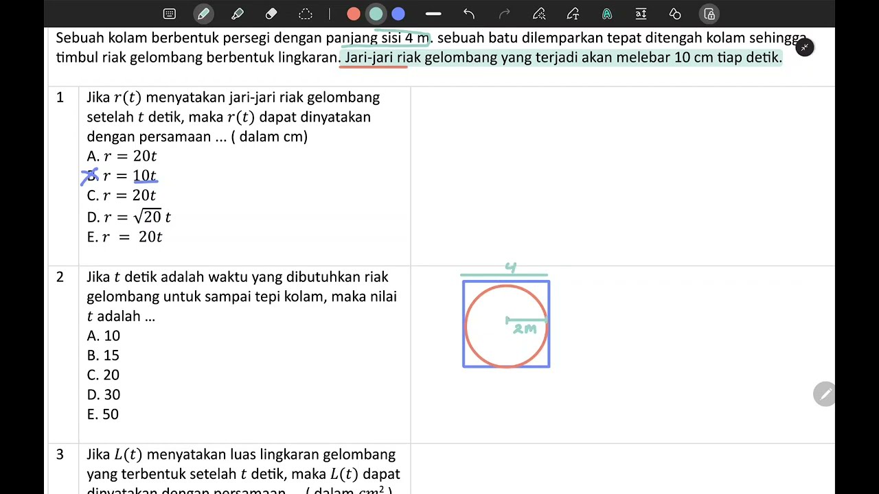Bocoran Real PM UTBK 2024 |  Cerita Riak Air Dalam Kolam persegi dengan sisi 4 m yang dilempar batu