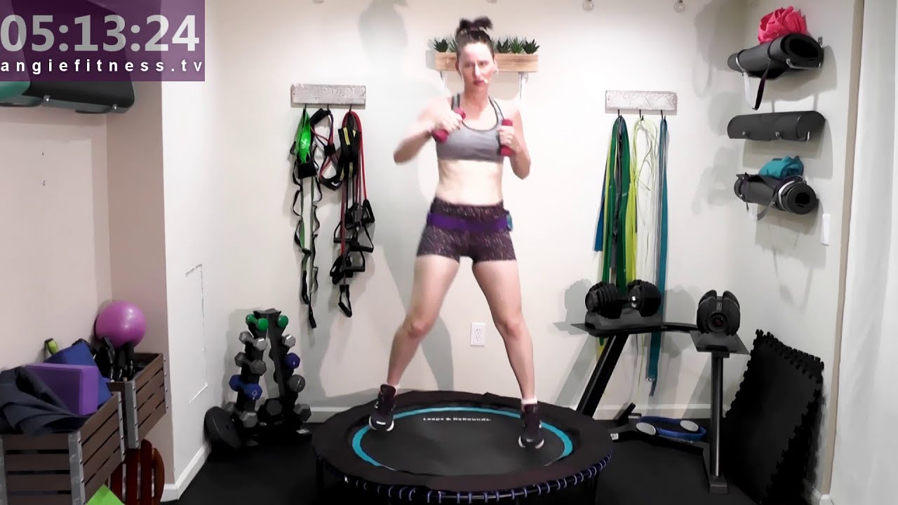 Rebounding 30-Min Full Body: Kickboxing Cardio + Upper Body Sculpt (Low Impact)