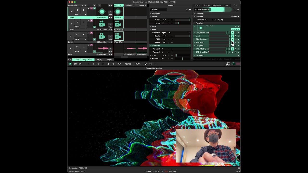 [Resolume Experiments] Background Removal using only a Mac/iPhone (operation screen)